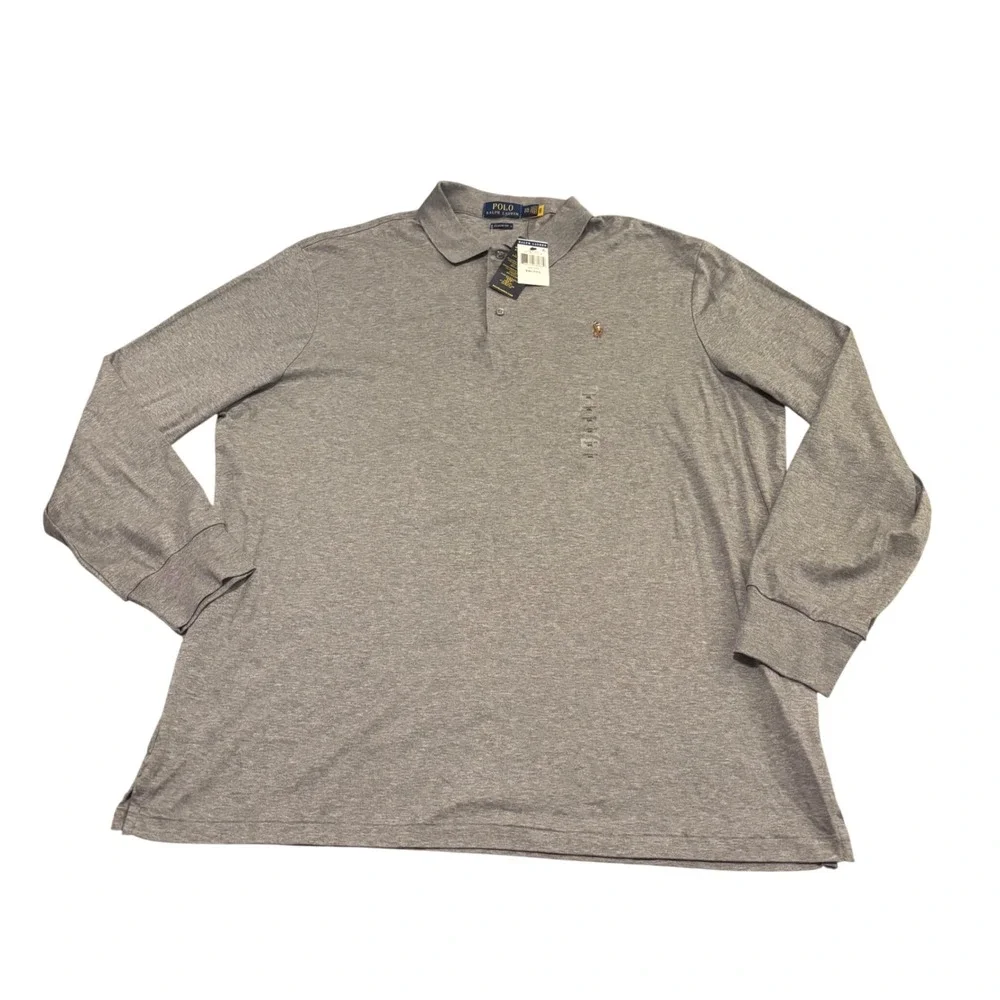 Polo Ralph Lauren Men XXL Grey Flesh Pony Long Sleeve Classic Fit Polo Shirt NWT